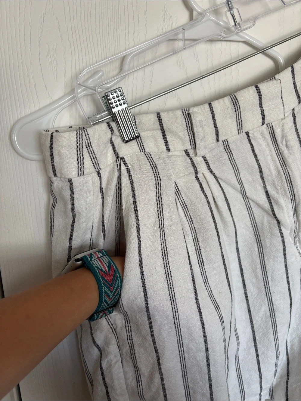 Old Navy Taylor Striped Cream and Black Linen-Blend Bermuda Shorts